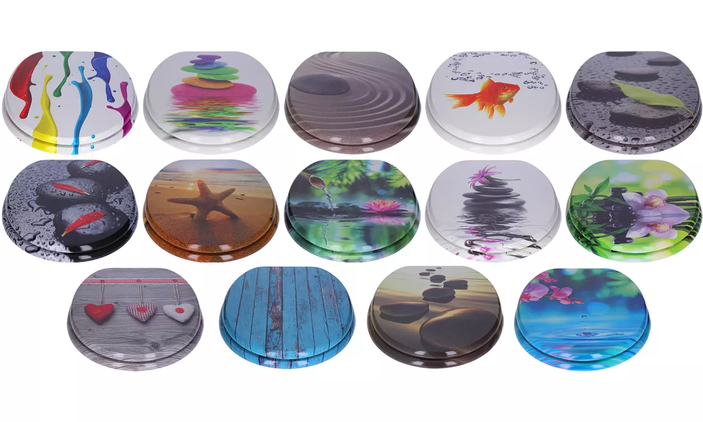 WC-Sitz in europäischer Standardgröße mit beidseitigem Dekor und Absenkautomatik, inkl. Versand - Primary Image