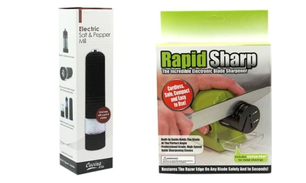 Electric Salt and Pepper Mill Set, or Kitchen Knife Sharpener: One ($15) or Two ($25)