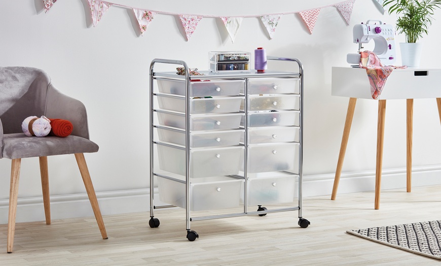 Image 1: 12-Drawer Mobile Storage Trolley