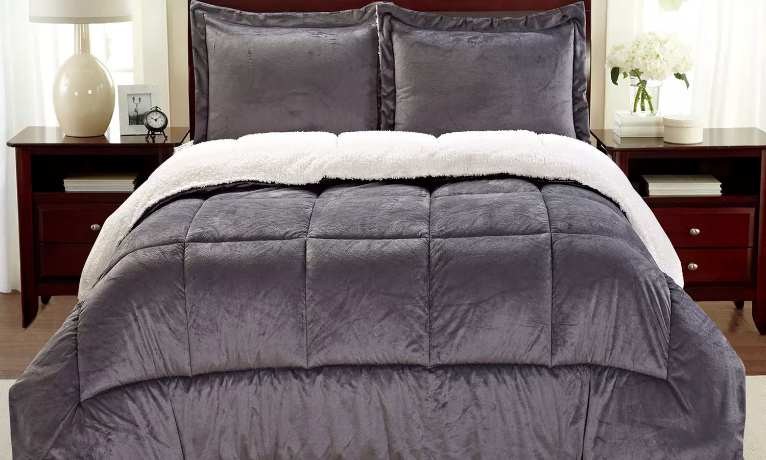 Luxury Home Micromink and Sherpa Reversible Comforter Set (2- or 3-Piece) - Primary Image