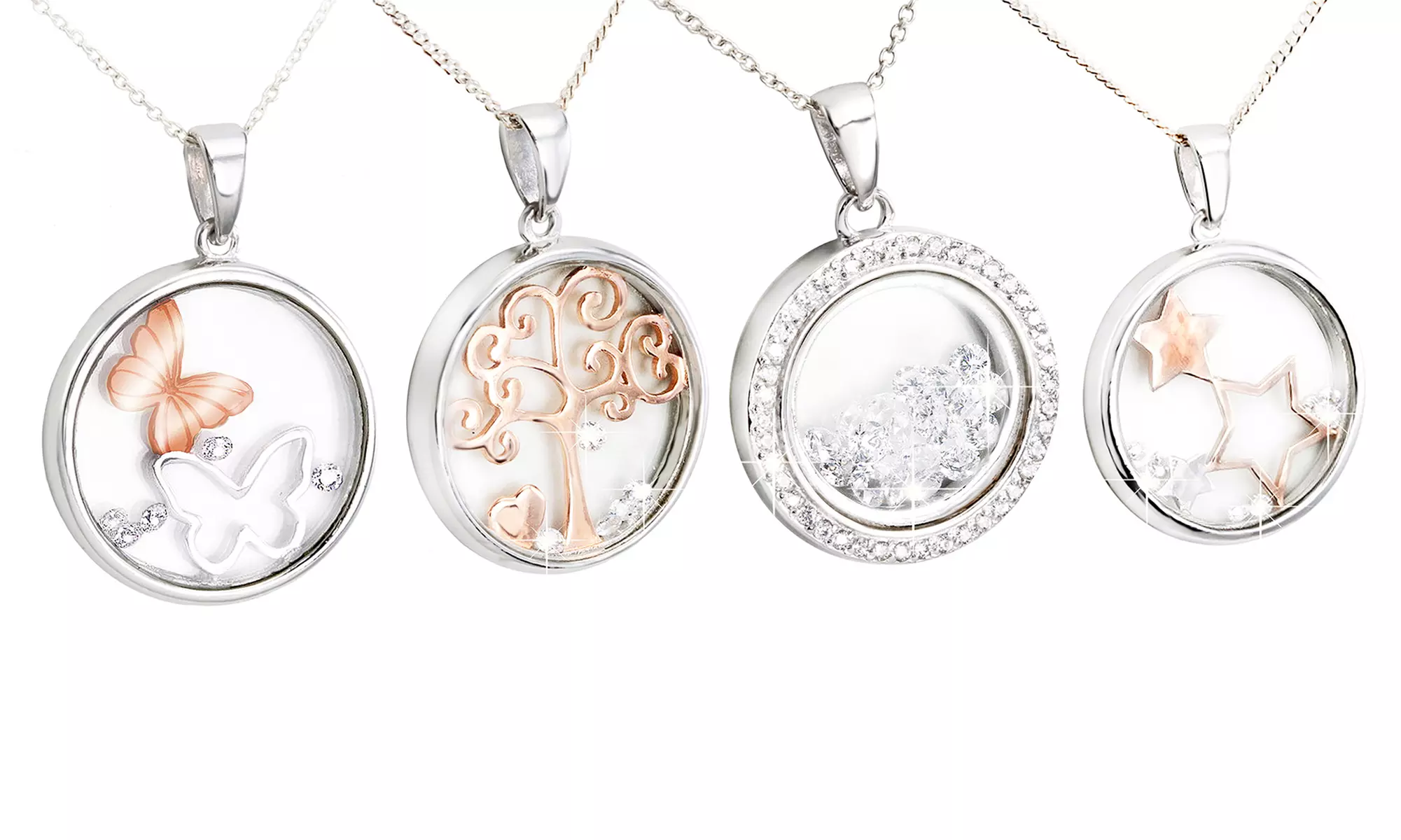 1x oder 4x Halskette mit Anhänger mit Swarovski®-Kristallen Silber/Roségold im Modell nach Wahl, inkl. Versand - Primary Image