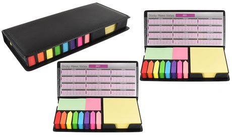 1 o 2 set di post-it colorati con calendario 2021 in custodia di pelle