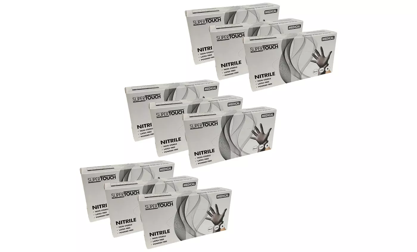 Up to 10 Packs of 100 Supertouch Black Nitrile Gloves