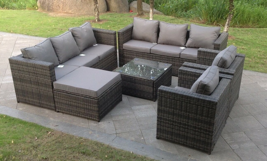 Image 1: Fimous 9 Seater Rattan-Effect Sofa Set 