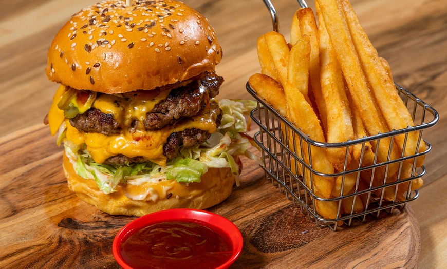 Image 4: Burger, Beer Battered Chips and Drink