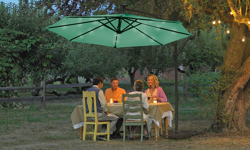 Image 2: Hanging Parasol with Solar Lights