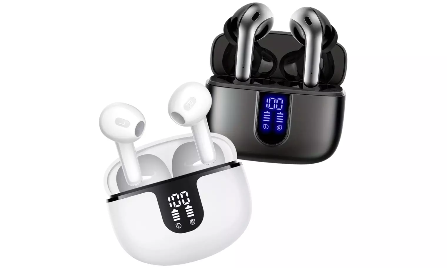 Zwarte of witte oortjes met oplaadcase