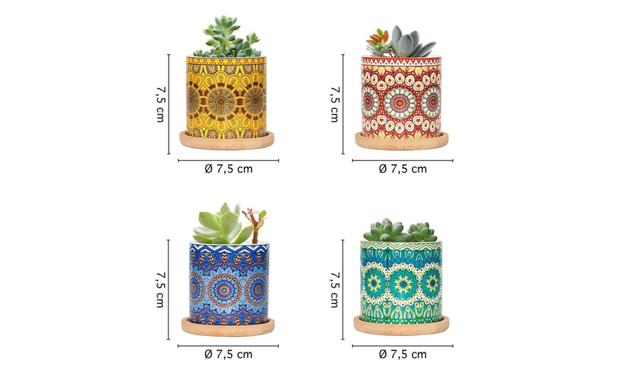 Image 33: 3, 4 o 6 vasetti in ceramica con sottovaso in bambù
