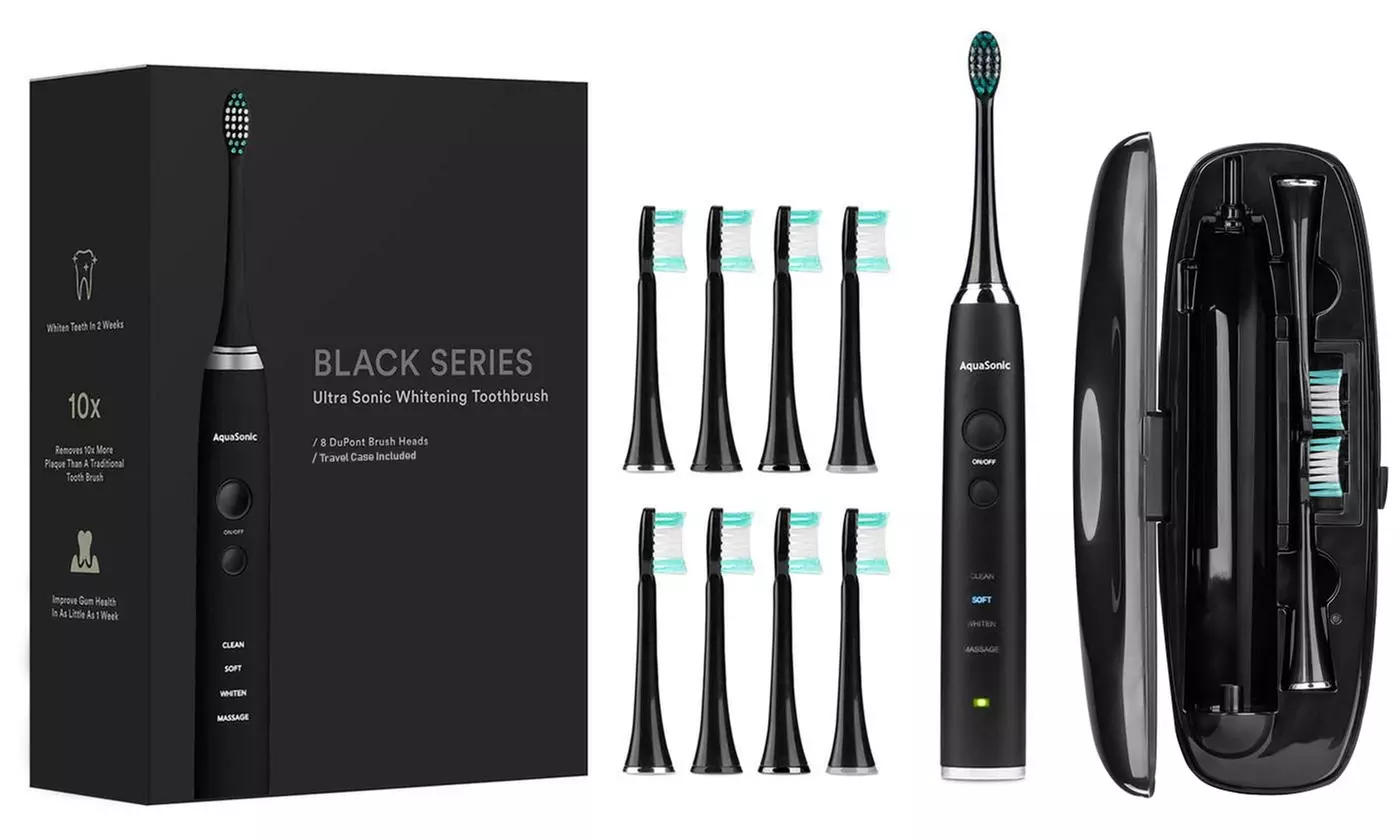AquaSonic Ultrasonic Toothbrush with 8 Dupont Brush Heads and Travel Case - Primary Image