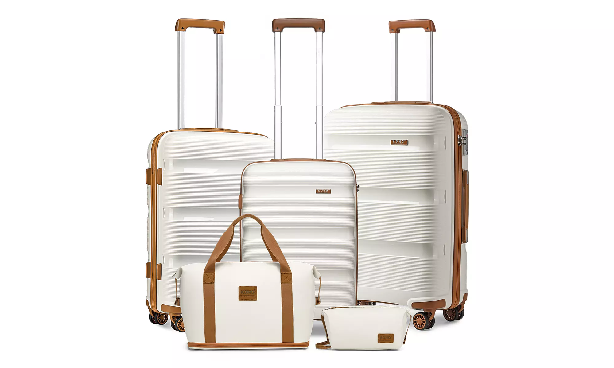 Conjunto de viaje en color blanco crema con hasta 4 maletas rígidas, bolsa de mano y neceser, con envío gratuito - Second Medium