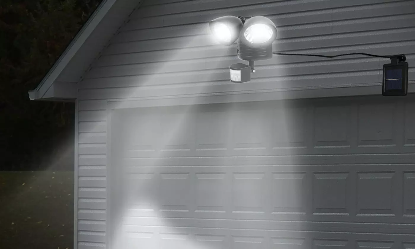 Solar-Powered Twin Head LED Security Light (1- or 2-Pack) - Primary Image