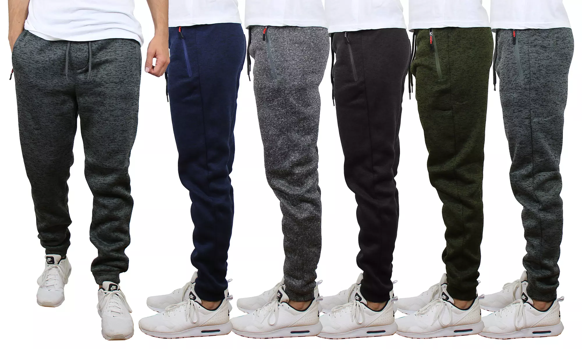 Men's Marled Fleece Slim-Fit Joggers with Zipper Side Pockets (S-2XL) (2-Pack) - Primary Image