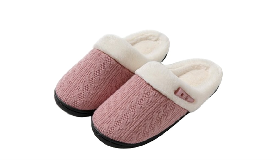 Image 8: Open Back Fuzzy Bedroom Slippers with Easy Slip-On Style