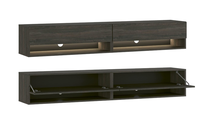 Image 6: Mueble de TV suspendido en pared con luces led y módulos con estantes