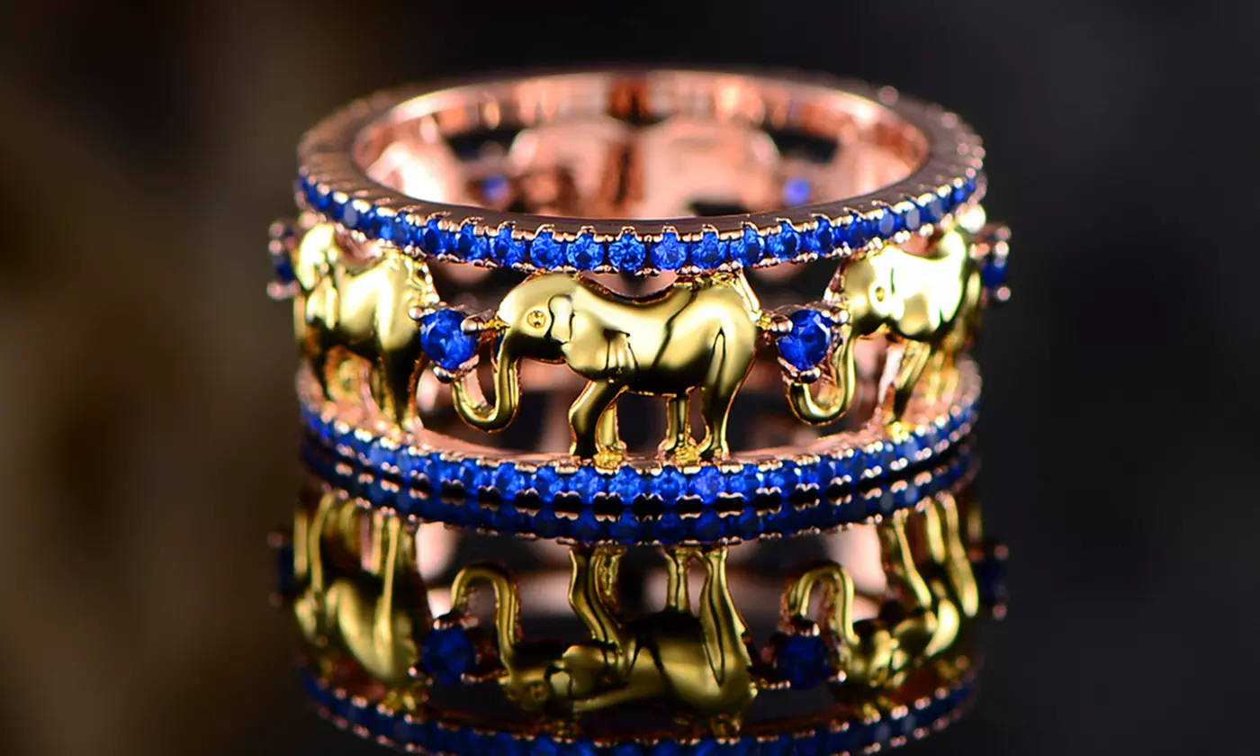 Peermont Two Tone Lab-Created Sapphire Elephant Eternity Ring - Primary Image