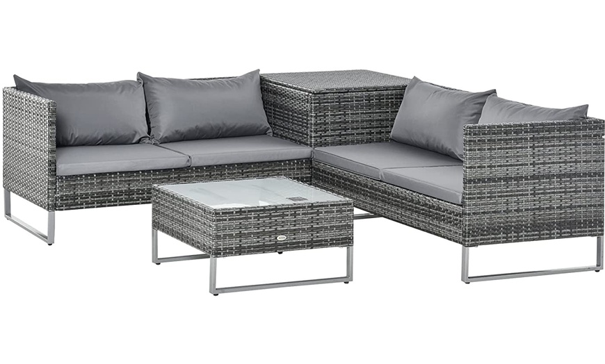 Image 2: Outsunny Four Seater Rattan-Effect Corner Sofa Set