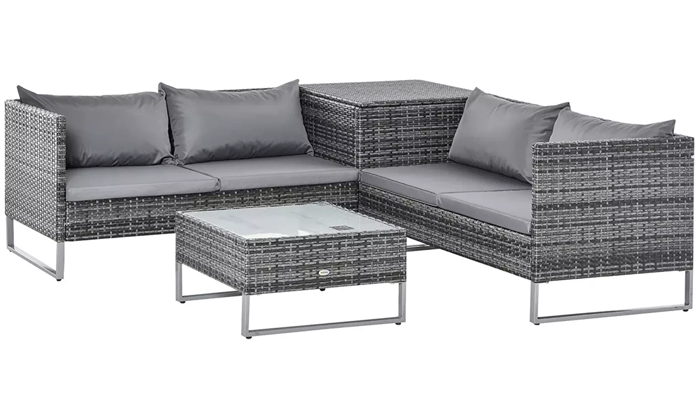 Outsunny Four Seater Rattan-Effect Corner Sofa Set