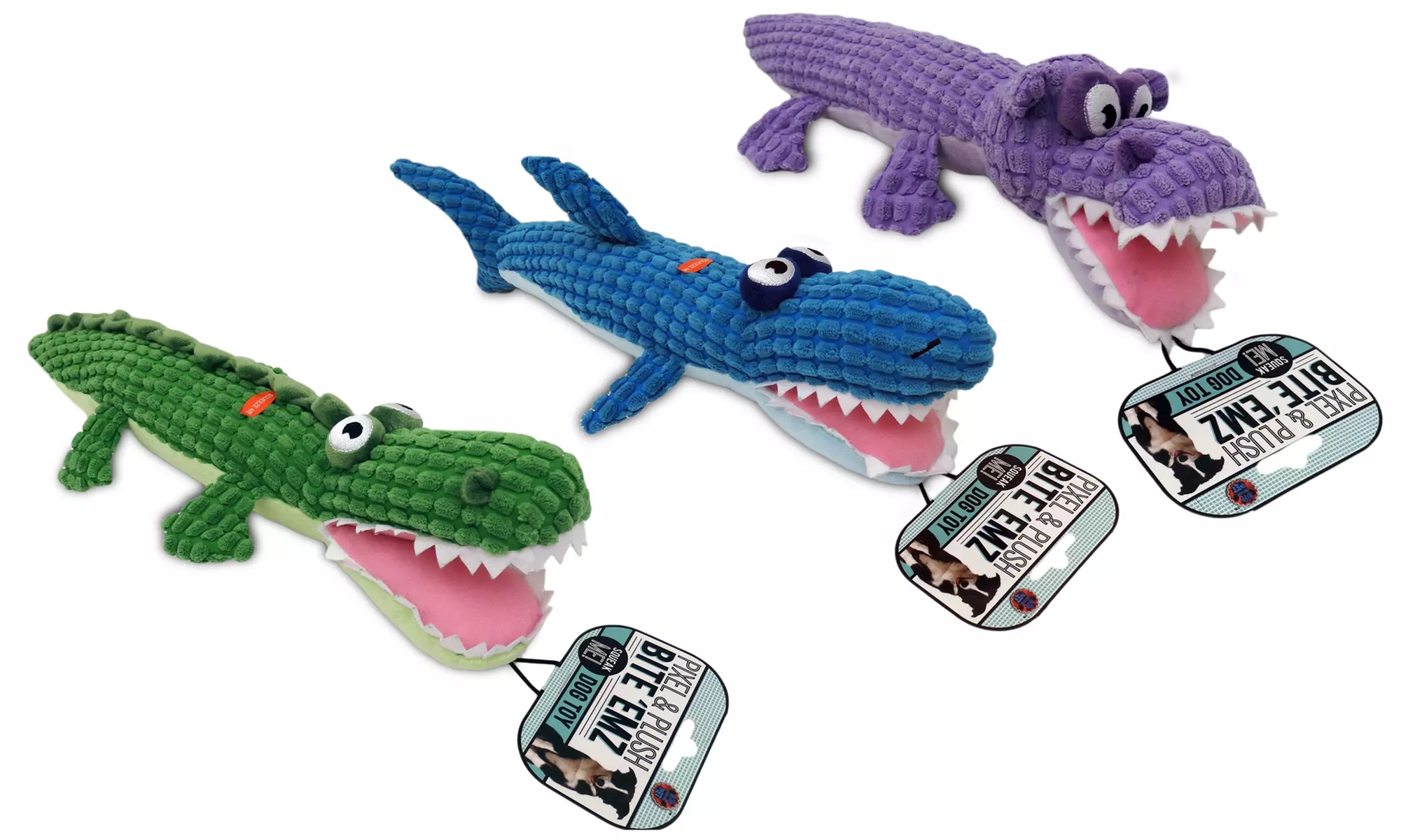 Bow Wow Pet Pixel Plush Alligator Dog Toy (3-Pack) - Primary Image