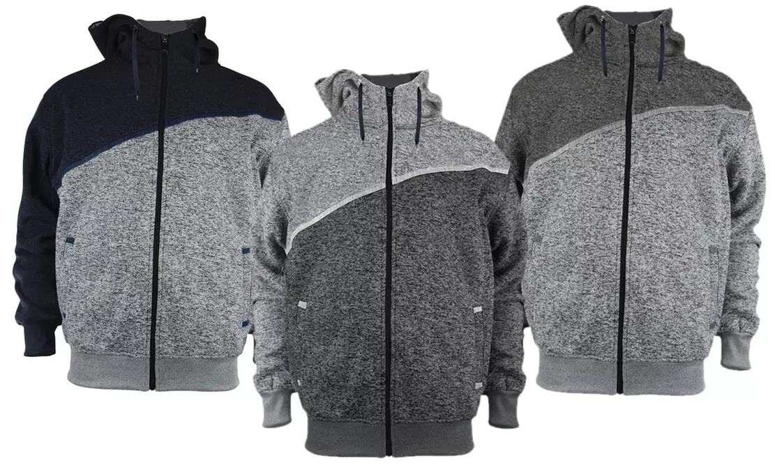 Lee Hanton Men's Slant Colorblock Marled Sherpa-Lined Zipper Hoodie - Primary Image