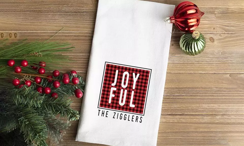 One, Two, Three, Five, or 10 Personalized Christmas Tea Towels from Qualtry (Up to 80% Off) - Primary Image