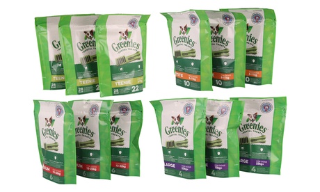 Fino a 3 confezioni di Greenies snack per igiene orale per cani disponibili in 4 tipologie