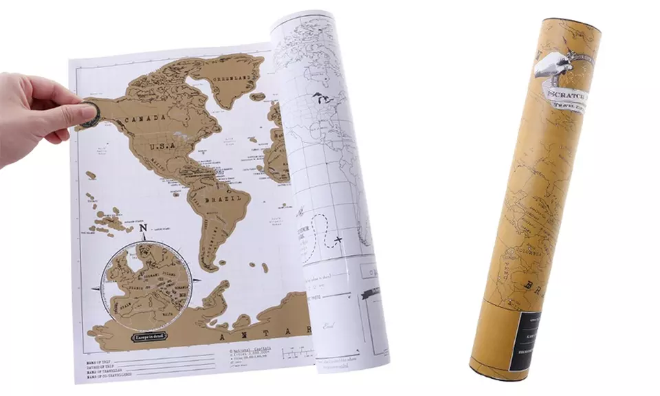 1x oder 2x Weltkarte zum Rubbeln in Weiß - Primary Image