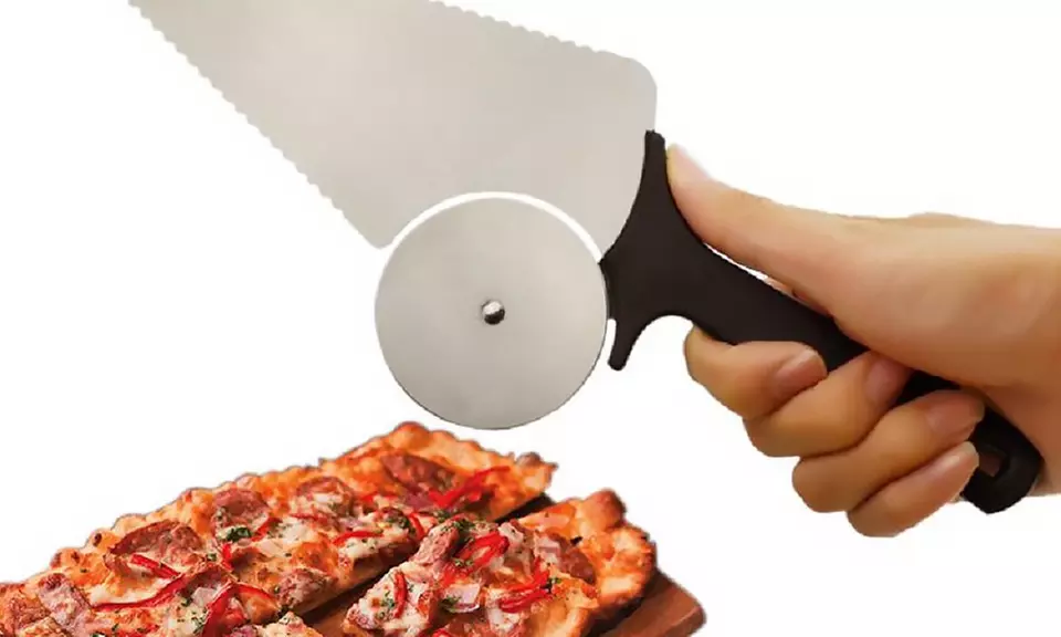 Solid Stainless Steel Serrated Pizza Server and Cutter - Second Medium