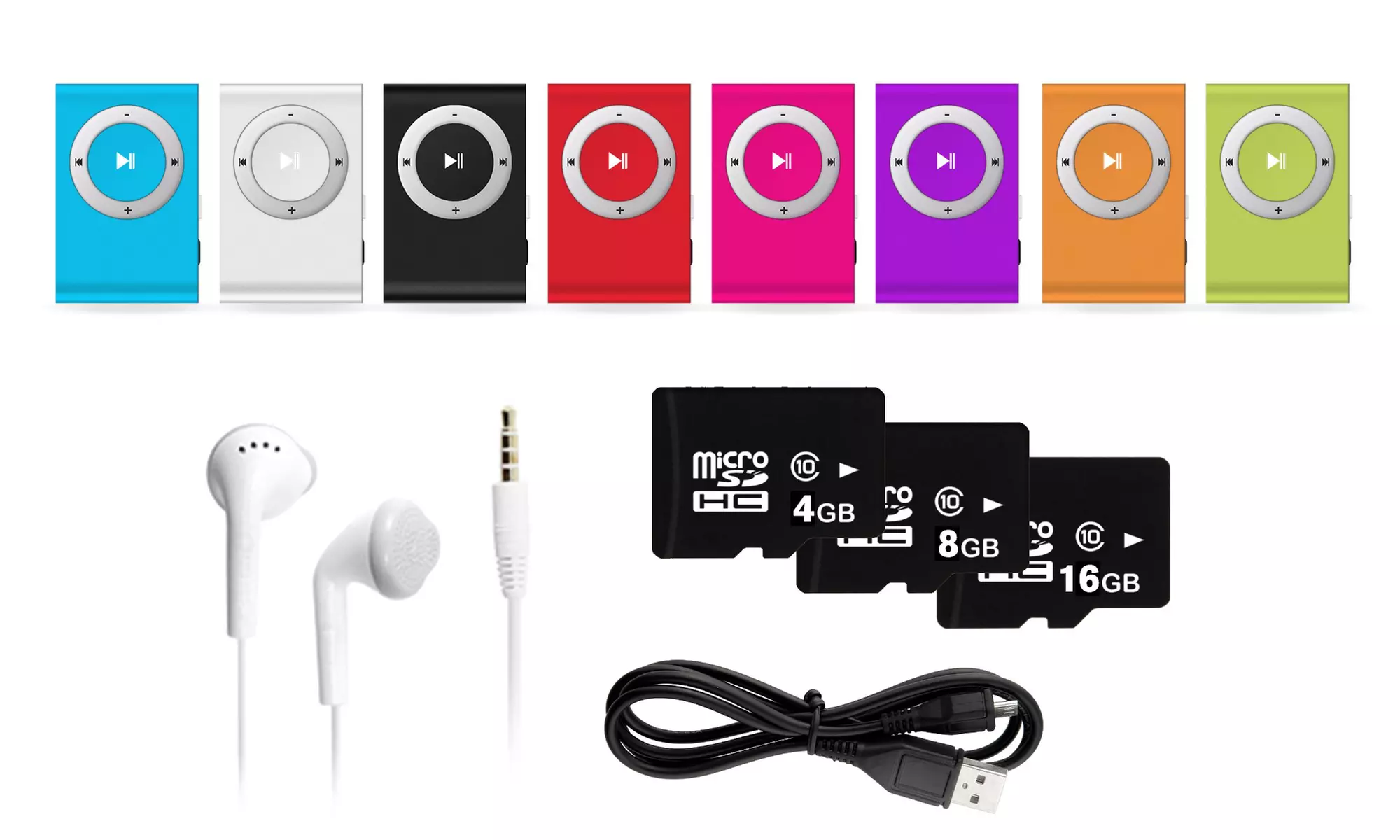 Mini-MP3 Player mit Clip inkl. 4-, 8- oder 16-GB-SD-Karte in der Farbe nach Wahl inkl. Versand - Primary Image