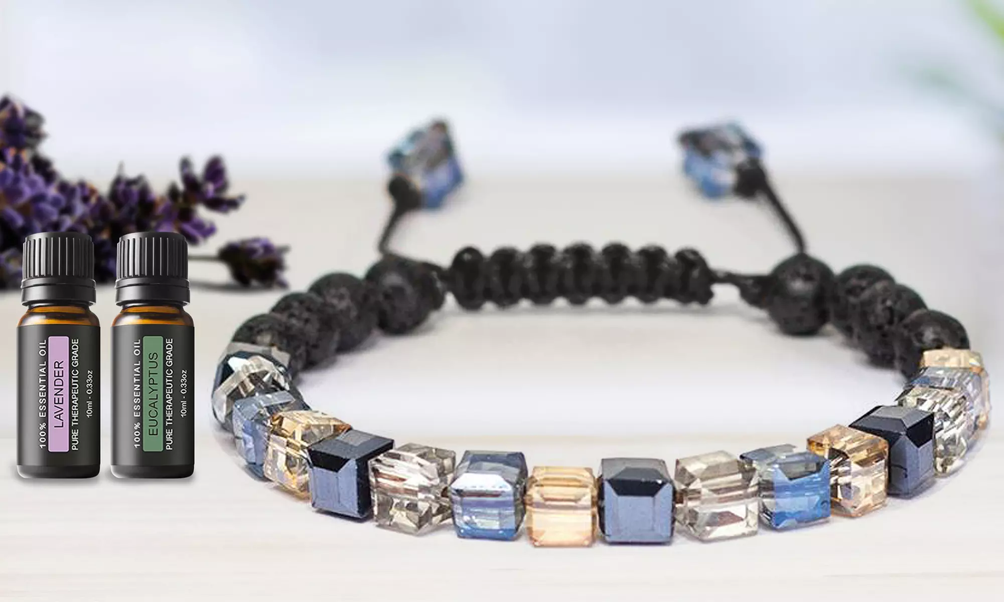 Lava Stone Glass Diffuser Bracelet with Optional Essential Oils - Primary Image