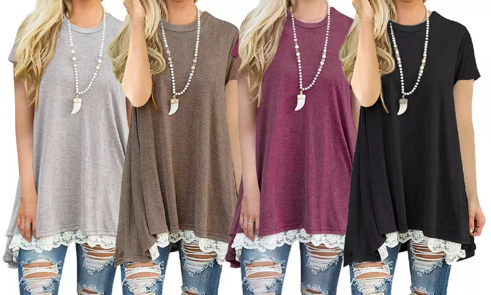 Women's Long Lace-Trim Top. Plus Sizes Available. - Primary Image