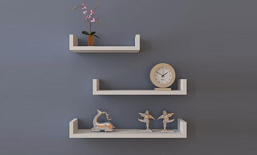 Image 3: Set of Three Floating Display Shelves with Wall Mounts