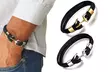 1x oder 2x Herren-Leder-Armband in Schwarz mit Edelstahl-Anker in Silber oder Gold - Second Medium