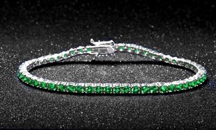 Emerald Round Cut Tennis Bracelet in 18K White Gold Plating