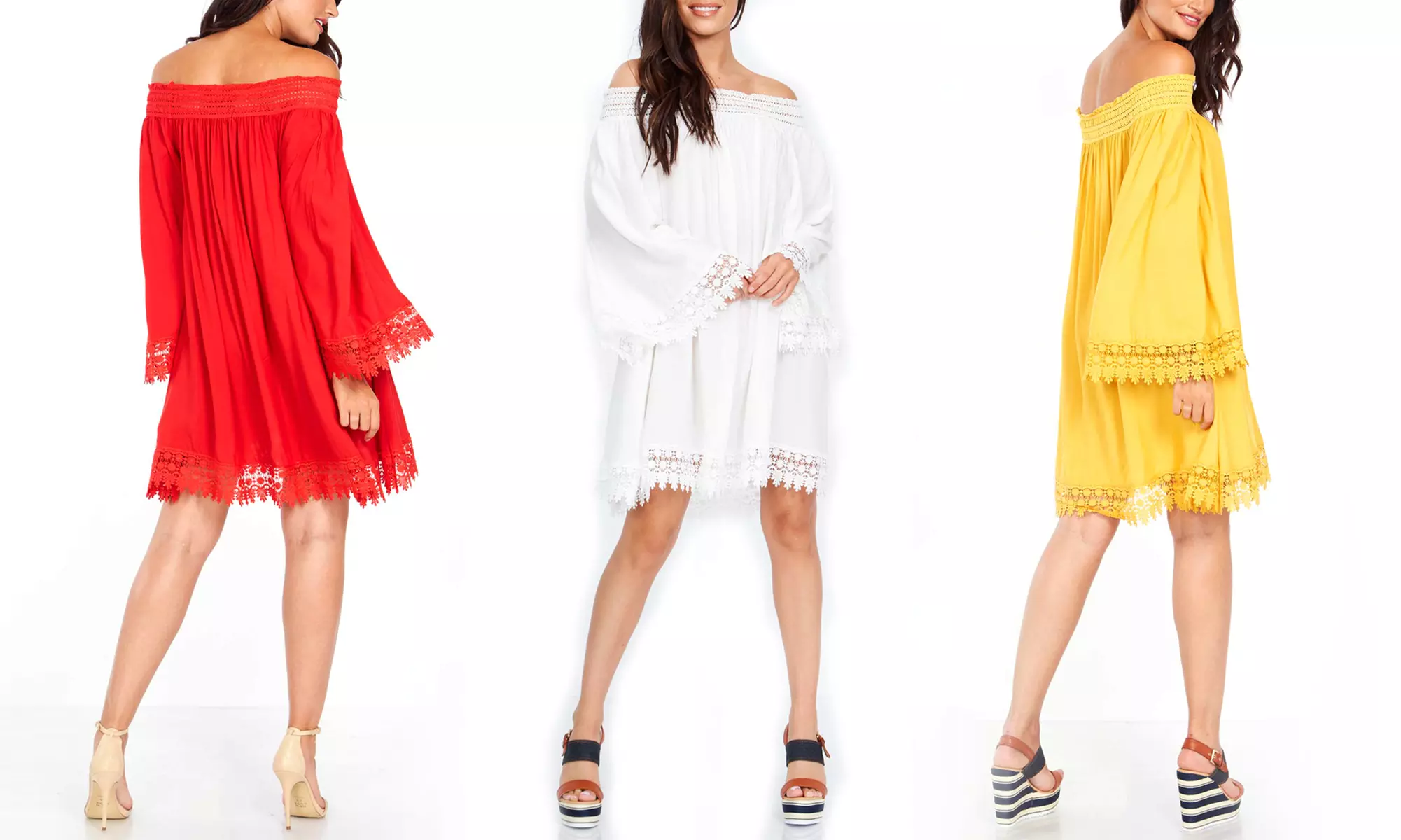 Robe légère col bardot avec liserés dentelle - Primary Image