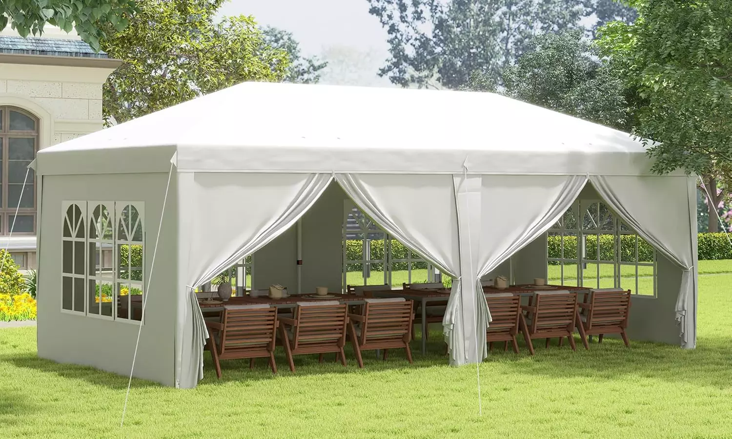 Outsunny Large Pop-Up Gazebo 3x6m with Curtain Walls and Windows