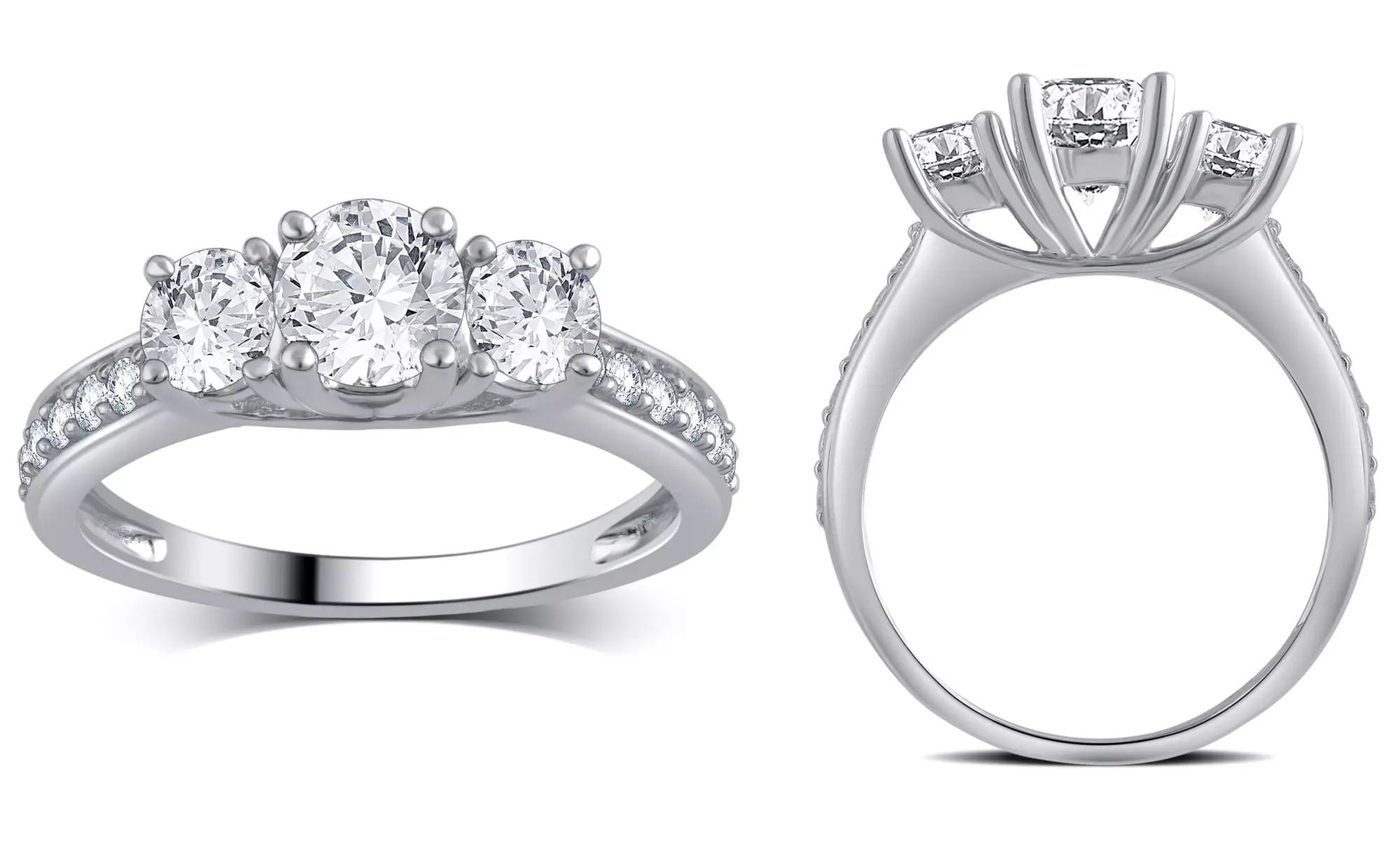 0.75 CTTW Diamond 3 Stone Plus Engagement Ring in 10K White Gold by Brilliant Diamond - Primary Image