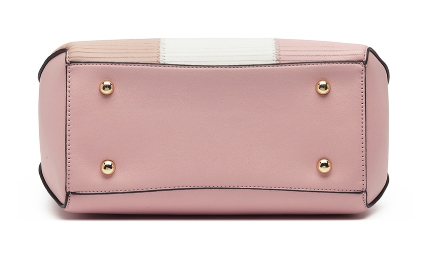 Image 32: Women's Color-block Fashion Tote and Top Handle Handbags