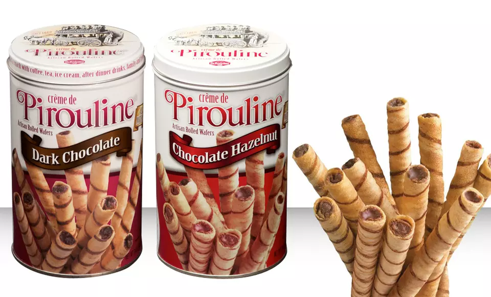 Six 14 Oz. Tins of Crème de Pirouline Artisan Rolled Wafers in Dark Chocolate or Chocolate Hazelnut - Primary Image