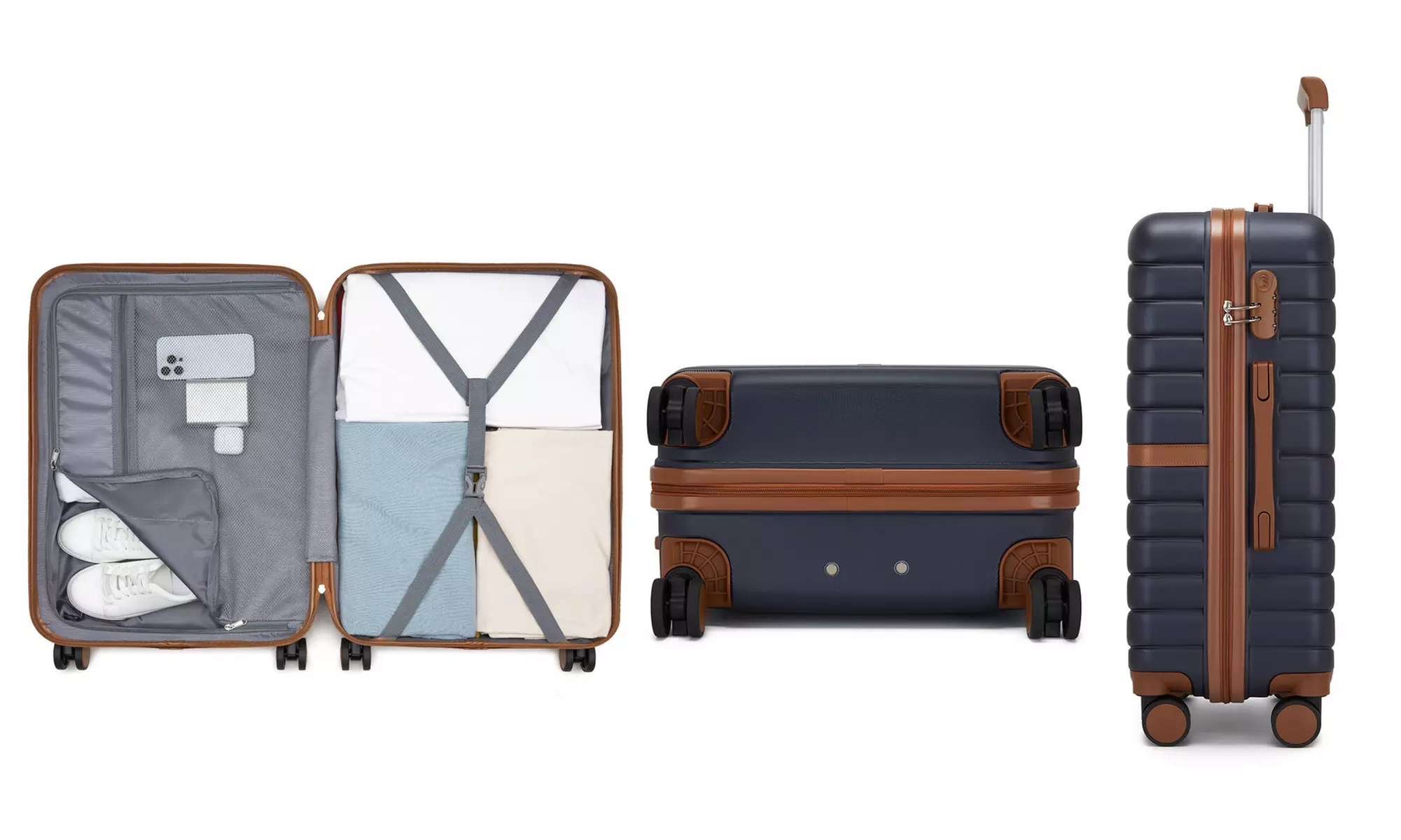 KONO Stylish Stripe Design Suitcase with Spinner Wheels