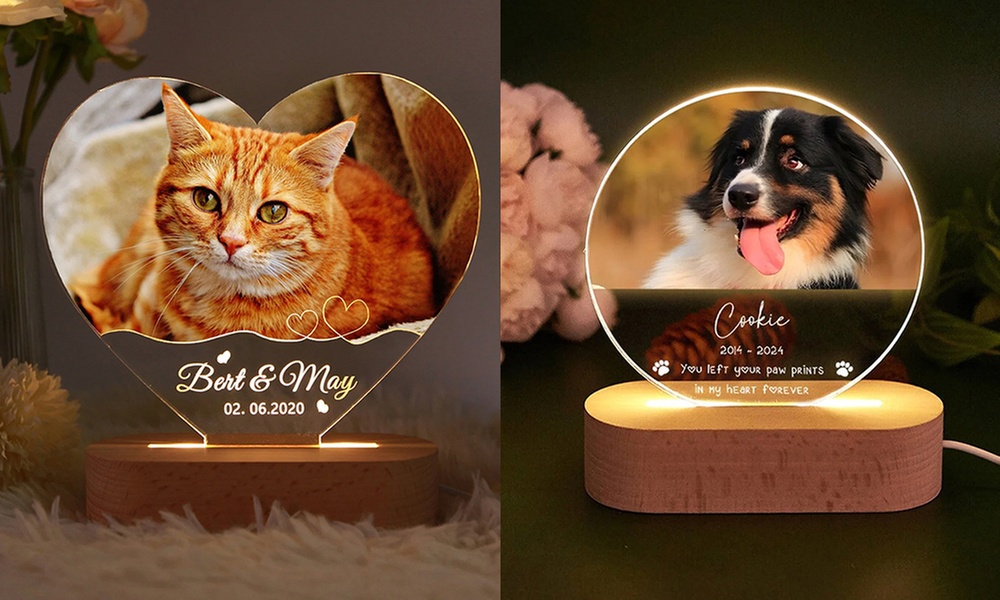 Personalisierbares Gedenk-Nachtlicht mit LED auf Holzsockel