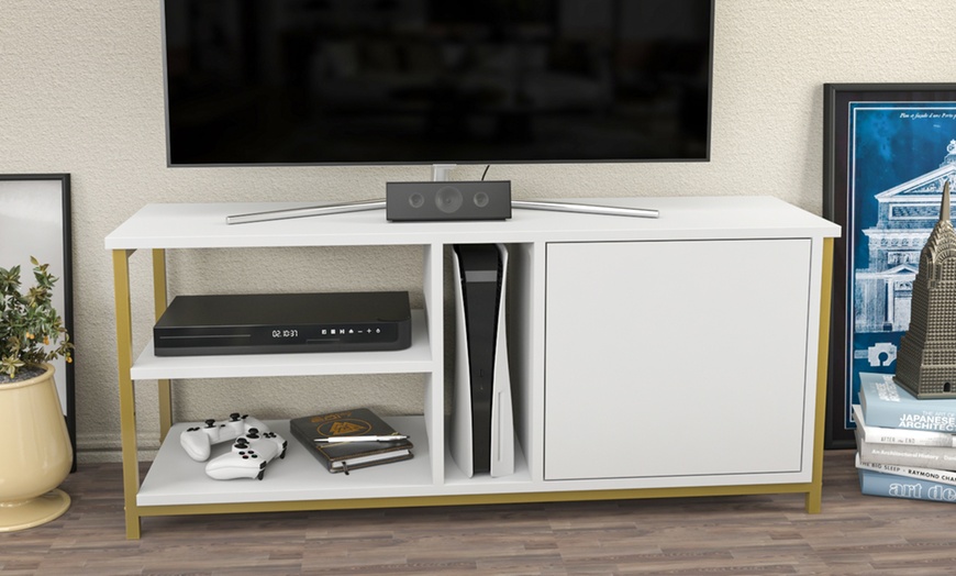 Image 19: Neola Media Television Stand with Open Shelves and Cabinet