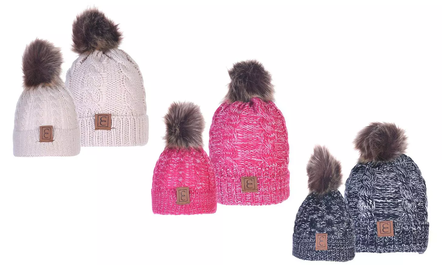 CC Chic Mom And Baby Pom-Pom Beanie Set - Primary Image