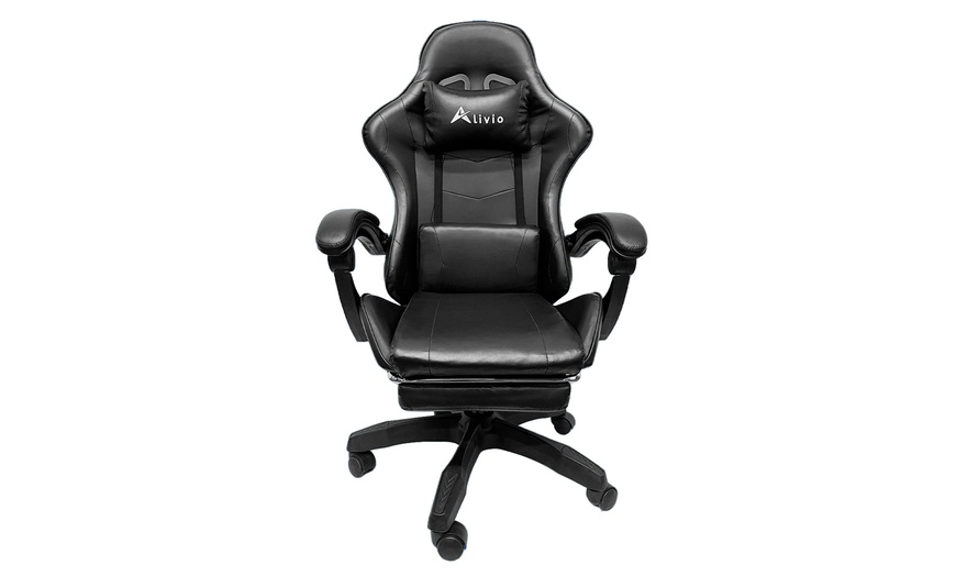 Image 7: Reclining Swivel Gaming Chair with Footrest and Massage