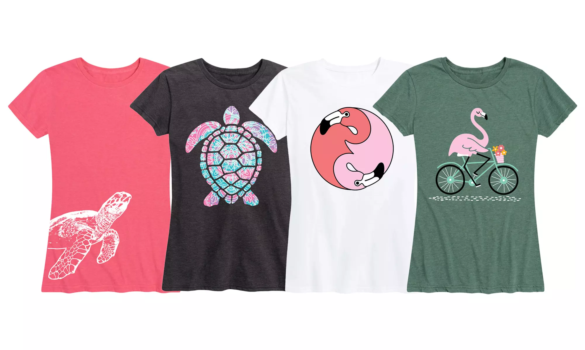 Instant Message: Women's Flamingo Turtle Summer Tee. Plus Sizes Available. - Primary Image