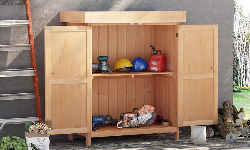 Image 2: Outsunny Wooden Double Door Shed