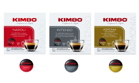 Fino a 384 capsule di caffè Kimbo compatibili Nescafè® Dolce Gusto®, disponibili in 3 gusti