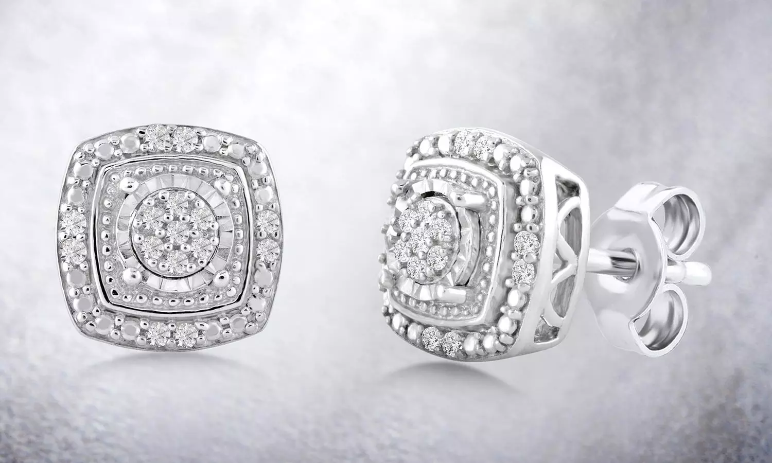 1/10 CTTW Diamond Cluster Halo Cushion Earrings in Sterling Silver by DiamondMuse - Primary Image