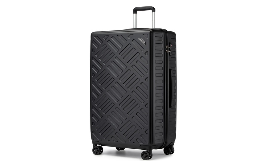 Image 15: Three-Piece Sleek Geometric Pattern Hard Shell ABS+PC Suitcase Set 