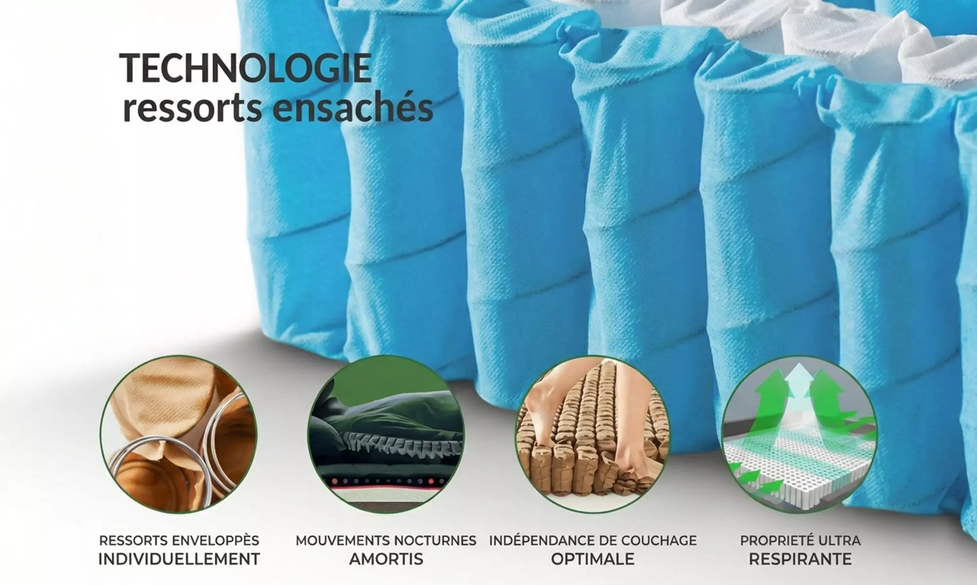 Colchón con espuma viscoelástica, muelles ensacados y látex de Sampur