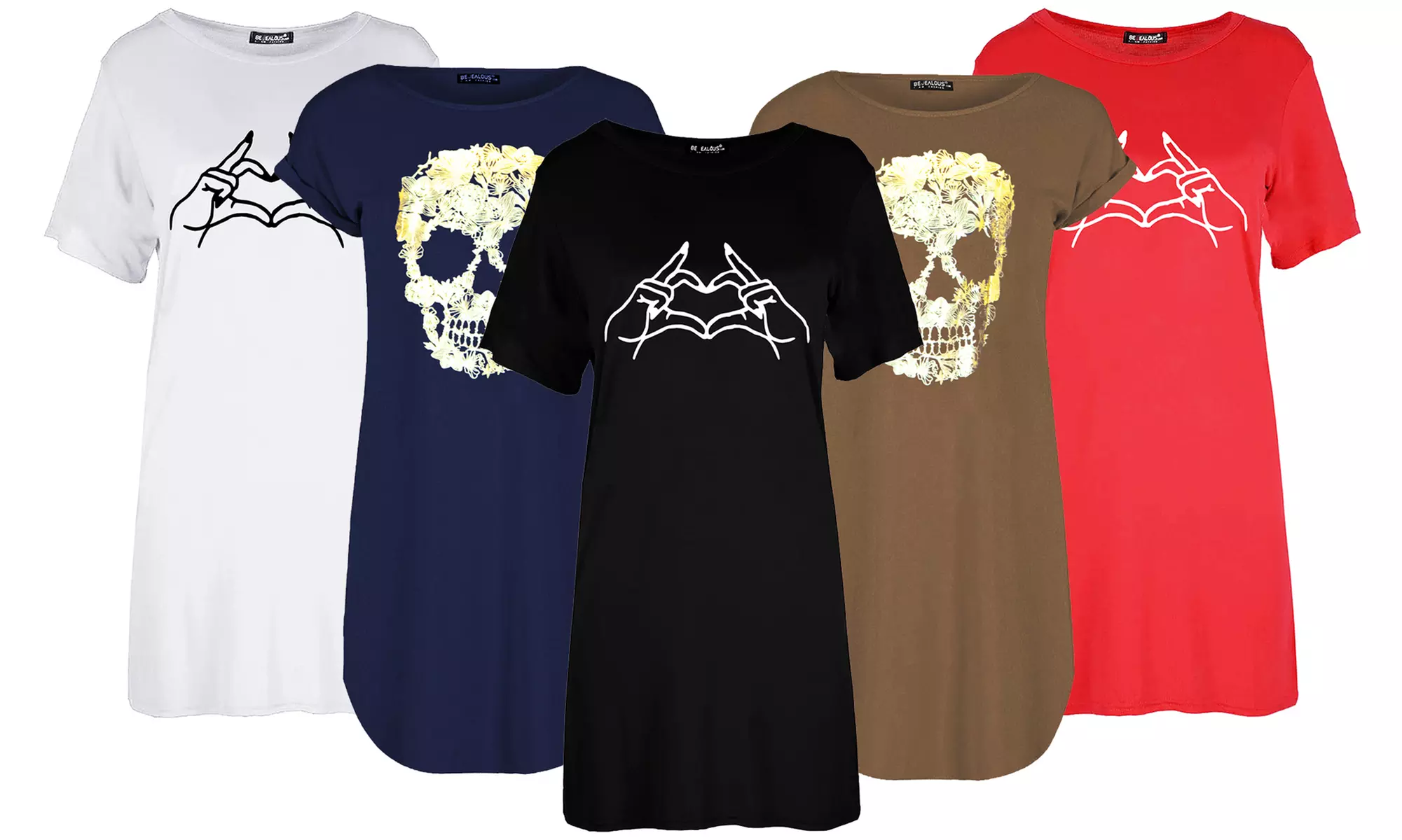 Mini robe t-shirt oversize, motifs Halloween, tête de squelette et main avec cœur - Primary Image